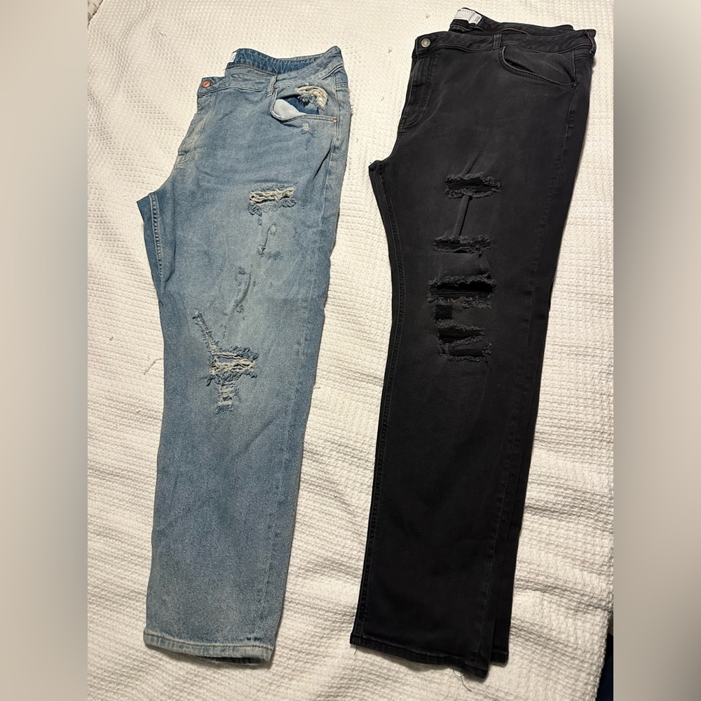 ASOS Slim Black and Blue Jeans Distressed Denim